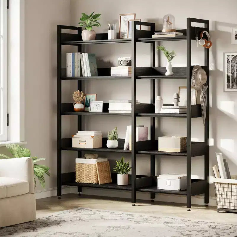 5-Tier Convertible Corner Bookshelf, L-Shaped Industrial Bookcase with Storage Display for Home, Office & Living Room