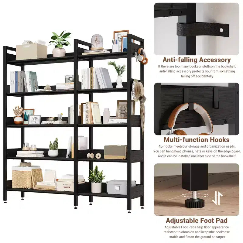 5-Tier Convertible Corner Bookshelf, L-Shaped Industrial Bookcase with Storage Display for Home, Office & Living Room