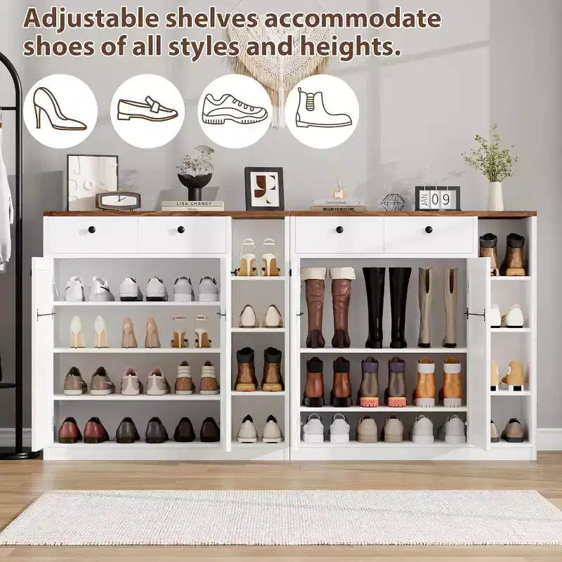 Acekool Shoe Storage Cabinet - Modern Organizer with Doors, Adjustable Shelves for Entryway, Holds 18-24 Pairs, Natural
