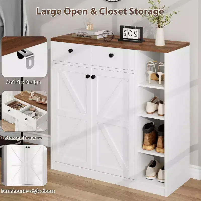 Acekool Shoe Storage Cabinet - Modern Organizer with Doors, Adjustable Shelves for Entryway, Holds 18-24 Pairs, Natural