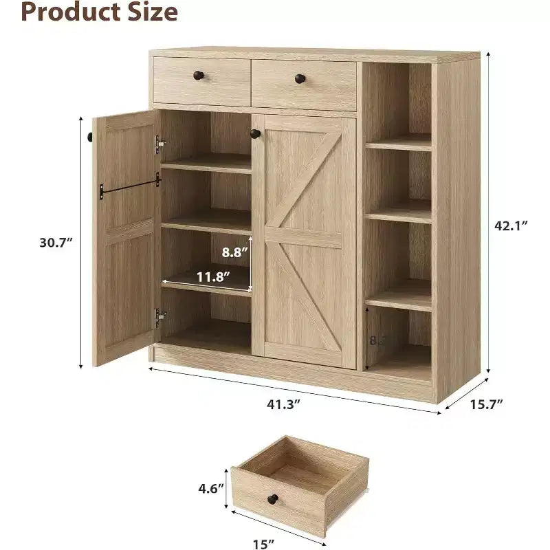 Acekool Shoe Storage Cabinet - Modern Organizer with Doors, Adjustable Shelves for Entryway, Holds 18-24 Pairs, Natural