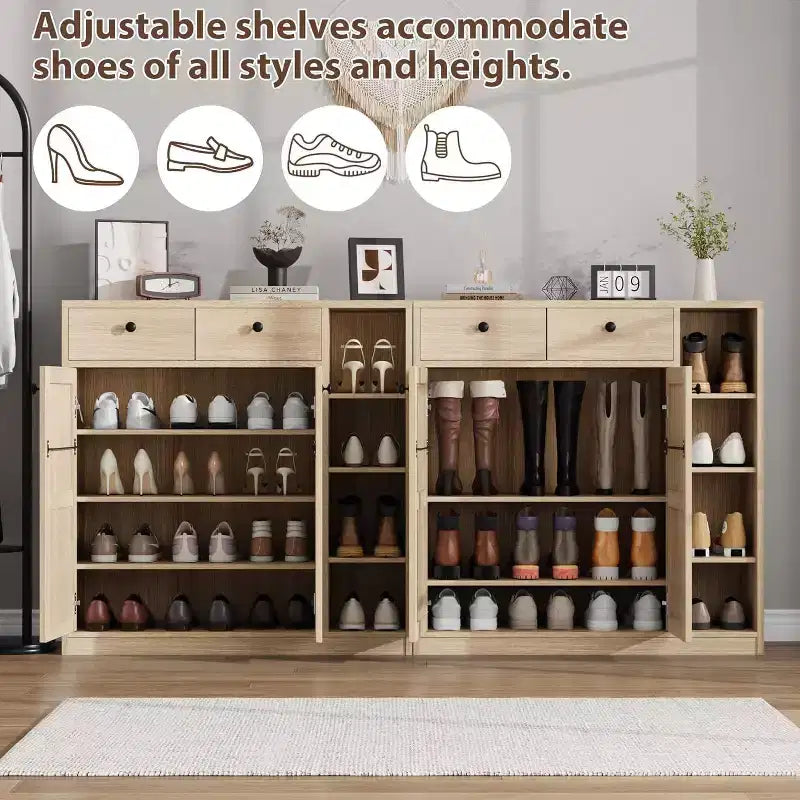 Acekool Shoe Storage Cabinet - Modern Organizer with Doors, Adjustable Shelves for Entryway, Holds 18-24 Pairs, Natural