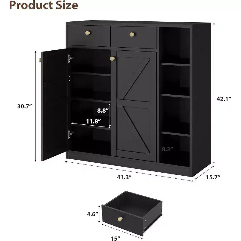 Acekool Shoe Storage Cabinet - Modern Organizer with Doors, Adjustable Shelves for Entryway, Holds 18-24 Pairs, Natural