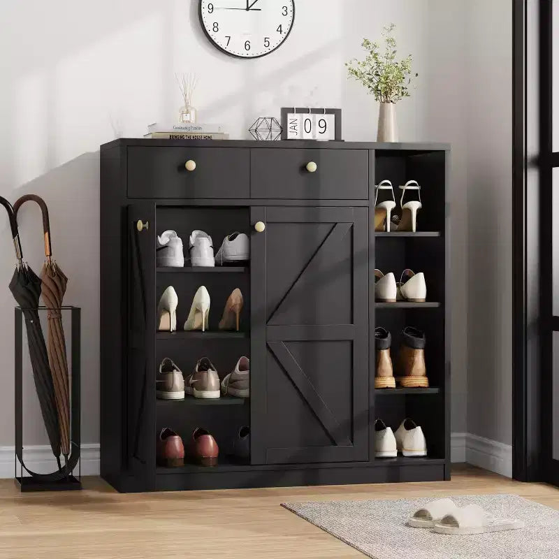 Acekool Shoe Storage Cabinet - Modern Organizer with Doors, Adjustable Shelves for Entryway, Holds 18-24 Pairs, Natural