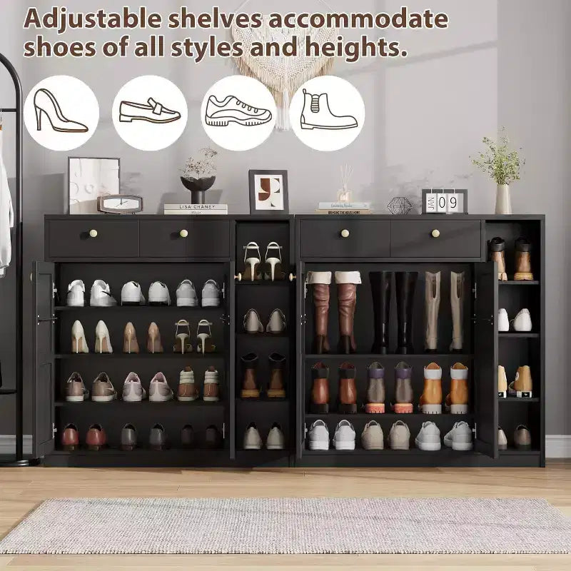 Acekool Shoe Storage Cabinet - Modern Organizer with Doors, Adjustable Shelves for Entryway, Holds 18-24 Pairs, Natural