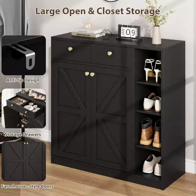 Acekool Shoe Storage Cabinet - Modern Organizer with Doors, Adjustable Shelves for Entryway, Holds 18-24 Pairs, Natural