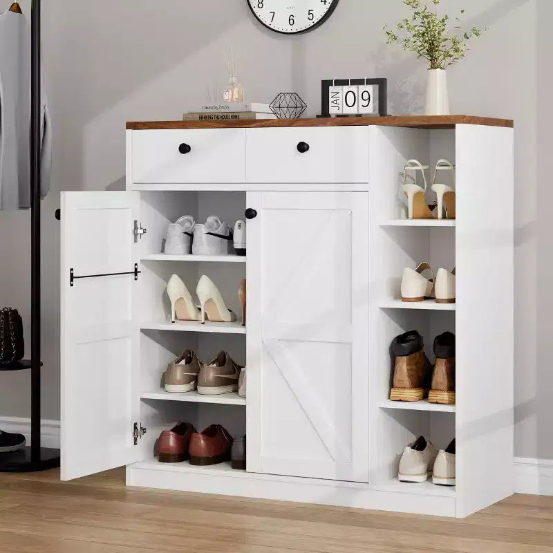 Acekool Shoe Storage Cabinet - Modern Organizer with Doors, Adjustable Shelves for Entryway, Holds 18-24 Pairs, Natural