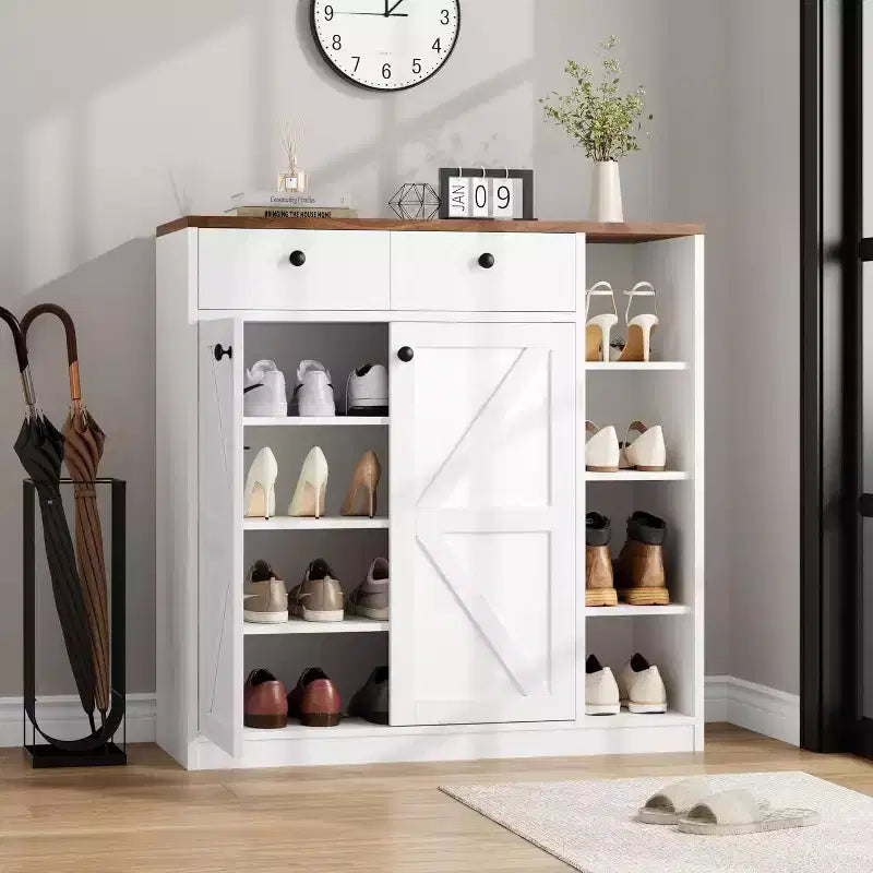 Acekool Shoe Storage Cabinet - Modern Organizer with Doors, Adjustable Shelves for Entryway, Holds 18-24 Pairs, Natural