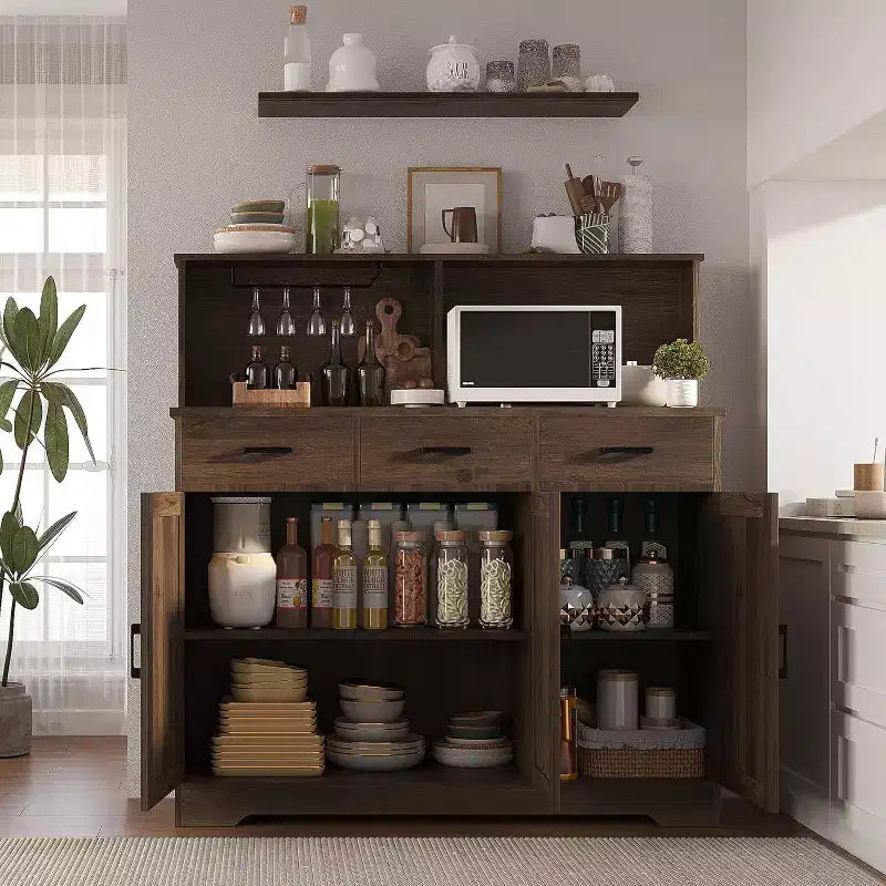 59 Farmhouse Sideboard Buffet Cabinet with Barn Doors, 3 Drawers & Shelves, Microwave Stand, Modern Storage for Kitchen or Dining Room