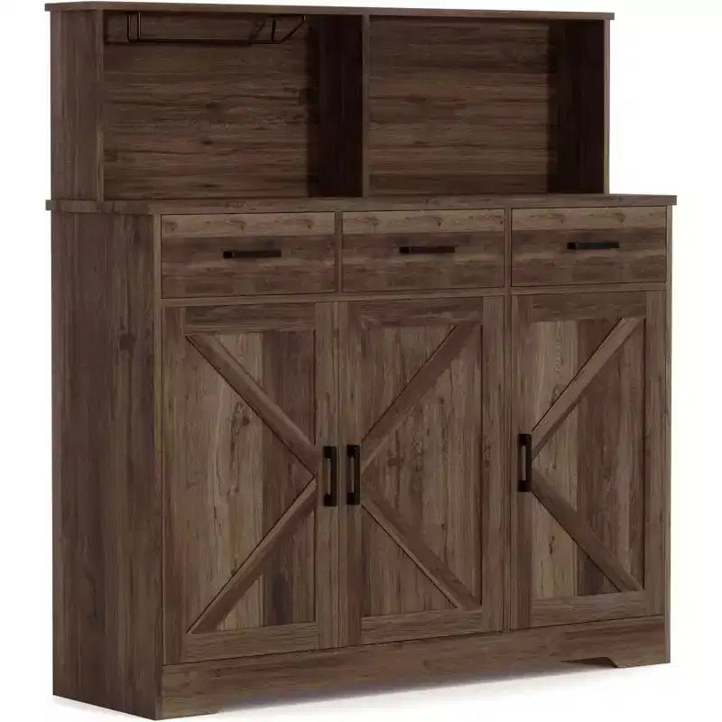 59 Farmhouse Sideboard Buffet Cabinet with Barn Doors, 3 Drawers & Shelves, Microwave Stand, Modern Storage for Kitchen or Dining Room