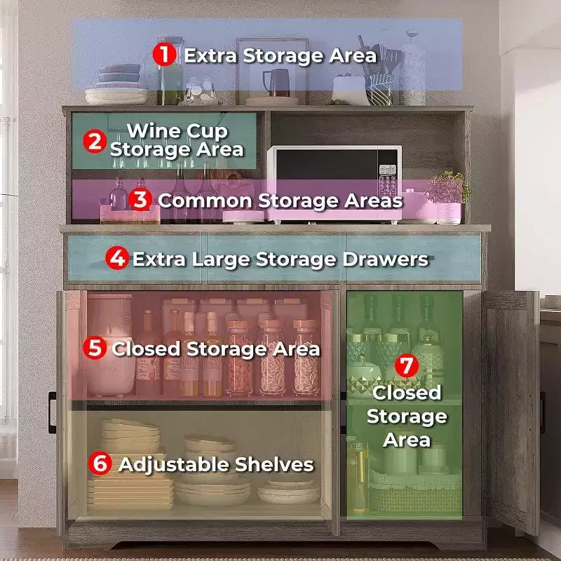 59 Farmhouse Sideboard Buffet Cabinet with Barn Doors, 3 Drawers & Shelves, Microwave Stand, Modern Storage for Kitchen or Dining Room