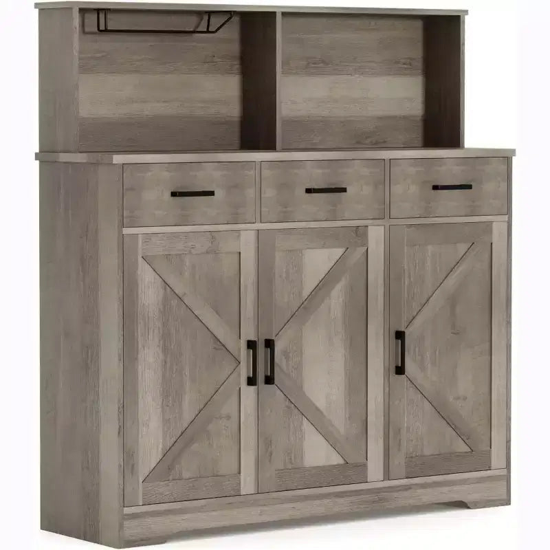 59 Farmhouse Sideboard Buffet Cabinet with Barn Doors, 3 Drawers & Shelves, Microwave Stand, Modern Storage for Kitchen or Dining Room