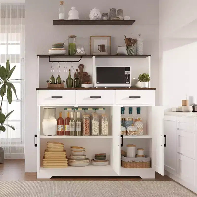 59 Farmhouse Sideboard Buffet Cabinet with Barn Doors, 3 Drawers & Shelves, Microwave Stand, Modern Storage for Kitchen or Dining Room