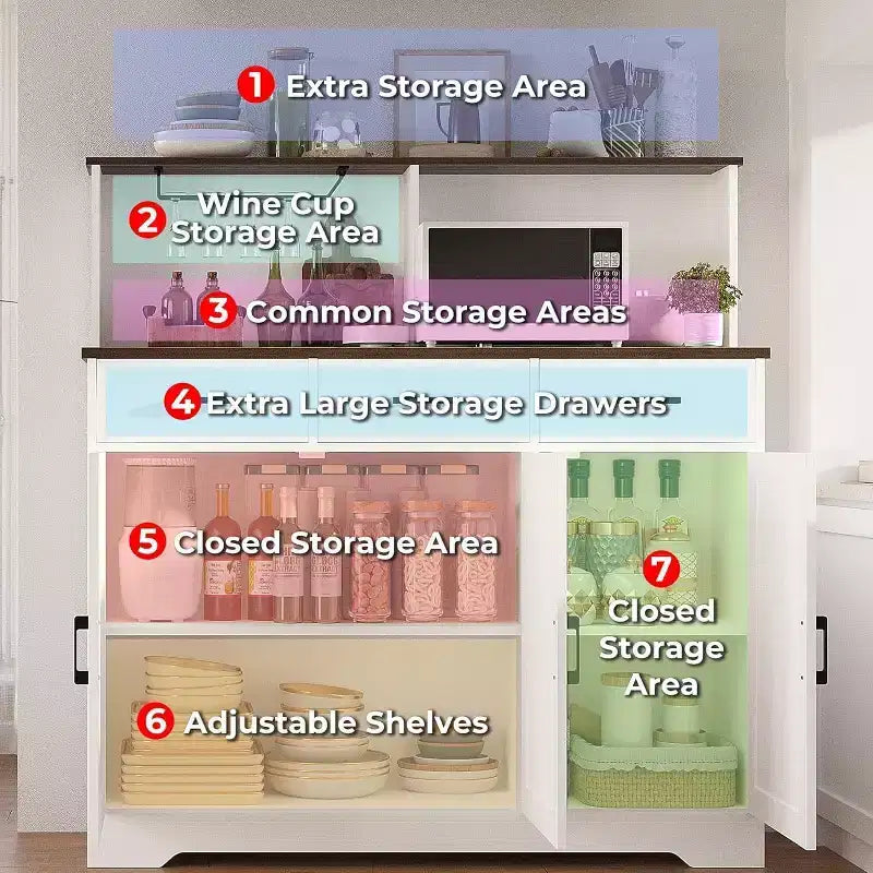 59 Farmhouse Sideboard Buffet Cabinet with Barn Doors, 3 Drawers & Shelves, Microwave Stand, Modern Storage for Kitchen or Dining Room