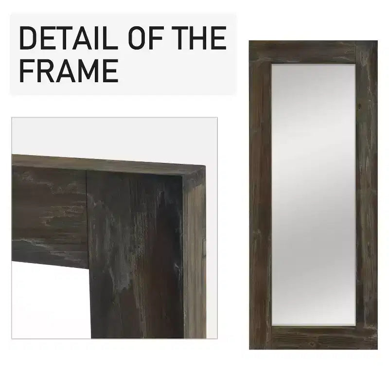 58x24 inch Solid Wood Wide Edged Hollow Right Angled Rectangular Brown Full-length Mirror (without Bracket)