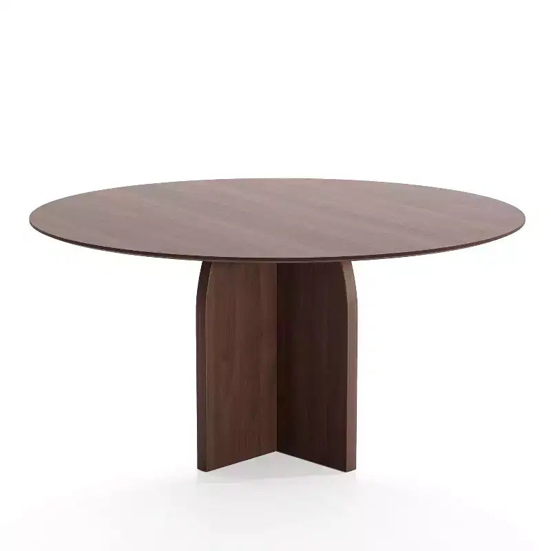 PexFix 59 x 59 Solid Wood Round Dining Table with Walnut Finish and Elegant Arched Legs for Modern Dining Rooms & Kitchens