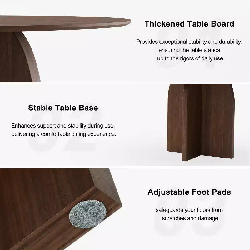 PexFix 59 x 59 Solid Wood Round Dining Table with Walnut Finish and Elegant Arched Legs for Modern Dining Rooms & Kitchens