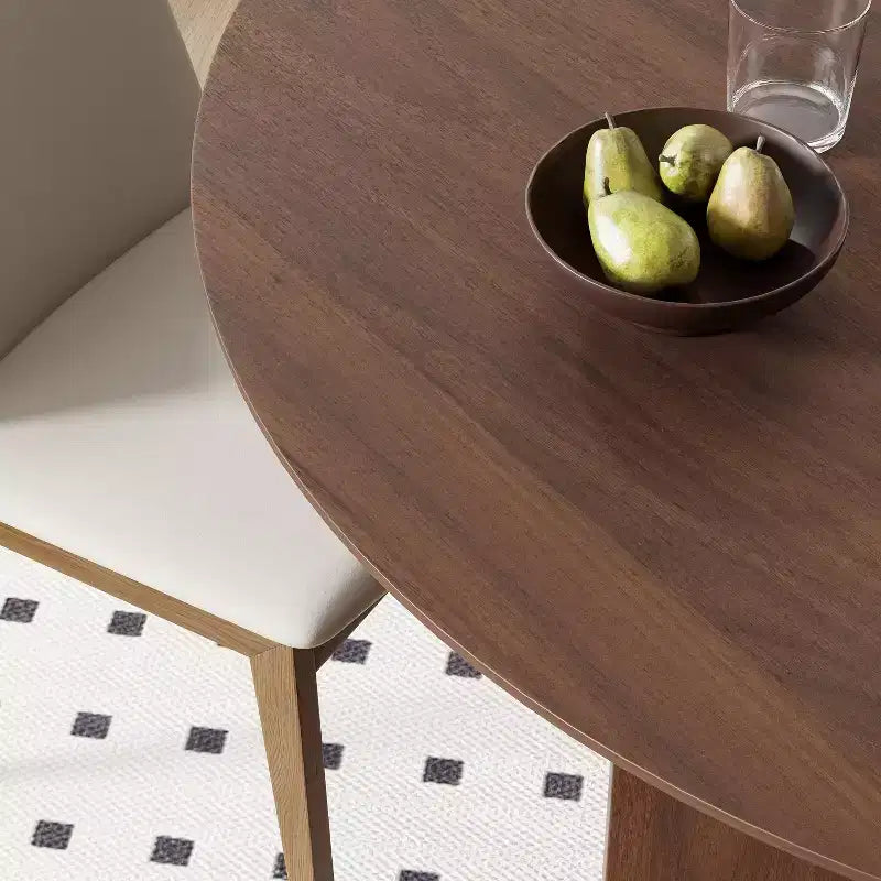 PexFix 59 x 59 Solid Wood Round Dining Table with Walnut Finish and Elegant Arched Legs for Modern Dining Rooms & Kitchens