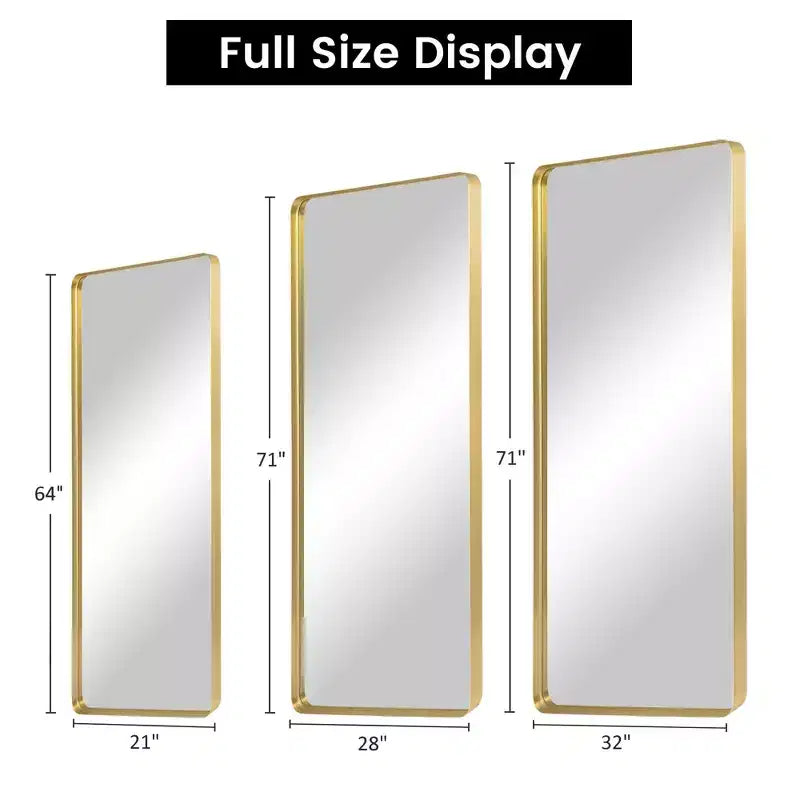 71x28 inch Aluminum Alloy Rounded Rectangular Gold Full Body Mirror (deep Mirror - No Bracket)
