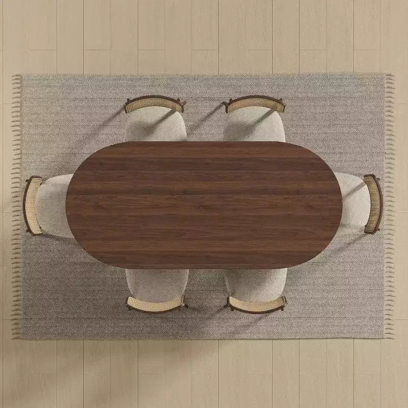 PexFix 67 x 33.5 Solid Wood Farmhouse Dining Table with V-Shaped Legs and Oval Wood Top for Modern Dining Rooms & Family Gatherings Walnut