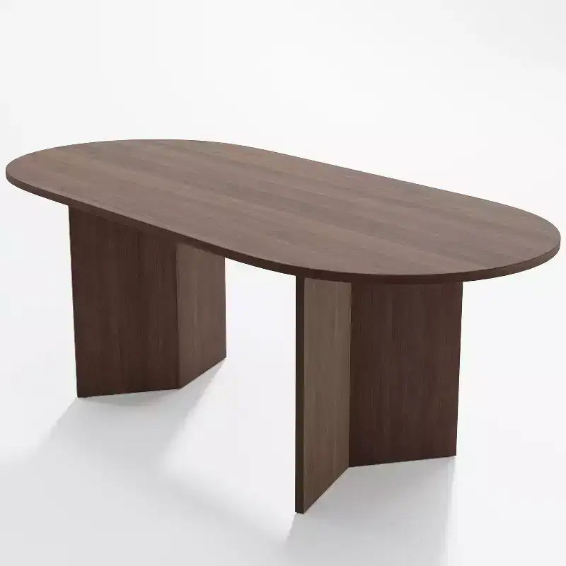 PexFix 67 x 33.5 Solid Wood Farmhouse Dining Table with V-Shaped Legs and Oval Wood Top for Modern Dining Rooms & Family Gatherings Walnut