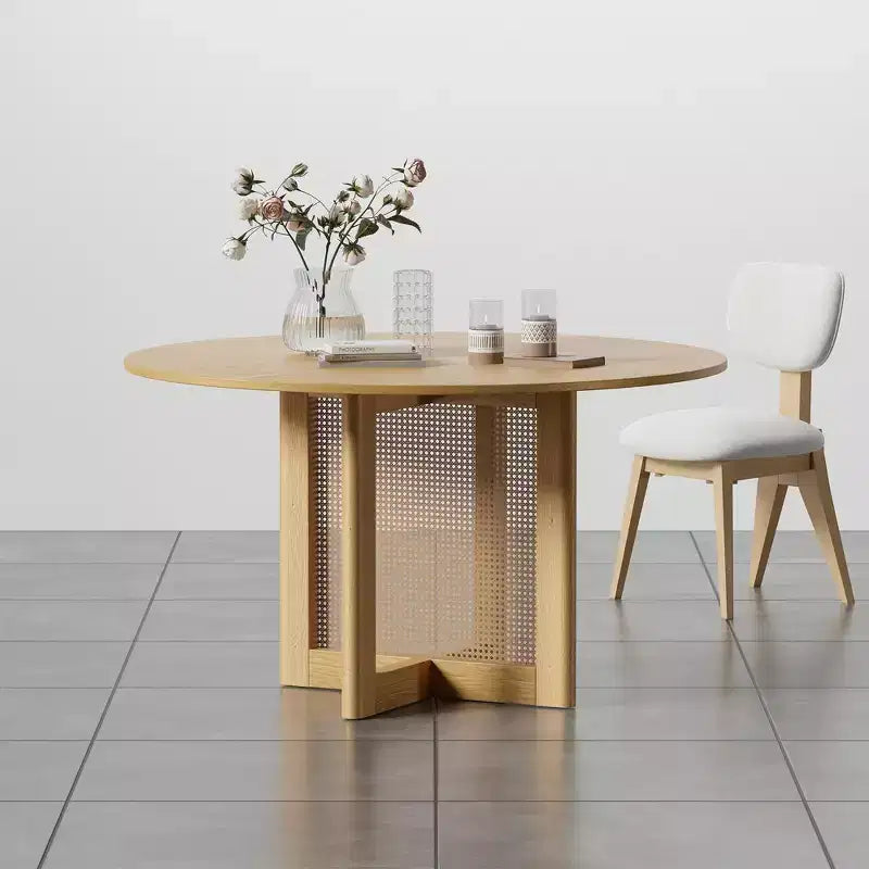 PexFix 52 x 52 Farmhouse Kitchen Dining Room Table Furniture Round Natural Kitchen Table with Rattan Woven Legs for Kitchen Bar Living Room