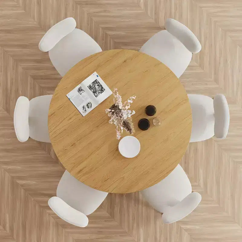 PexFix 52 x 52 Farmhouse Kitchen Dining Room Table Furniture Round Natural Kitchen Table with Rattan Woven Legs for Kitchen Bar Living Room