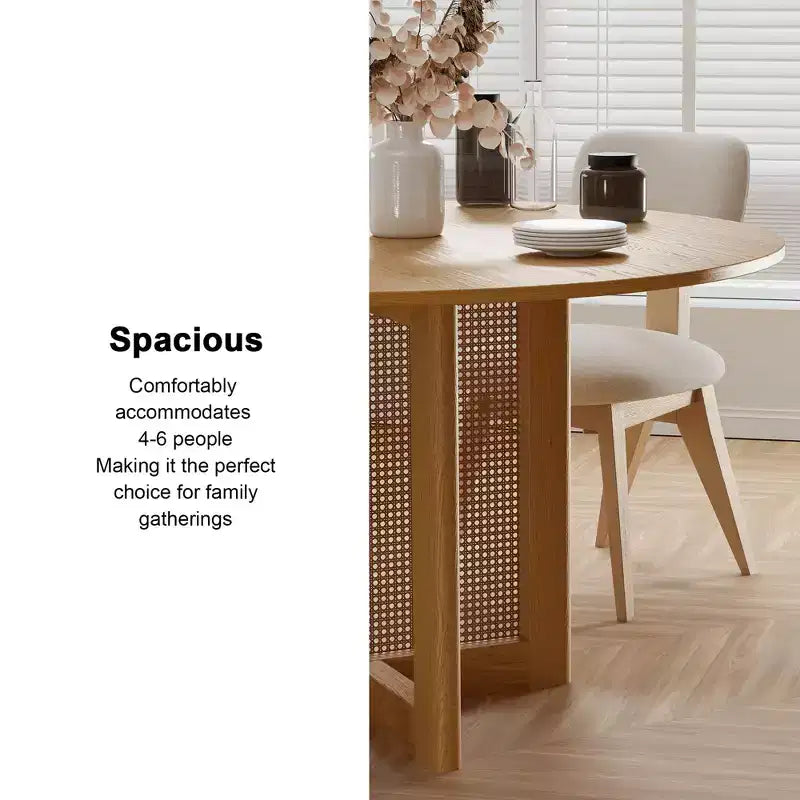 PexFix 52 x 52 Farmhouse Kitchen Dining Room Table Furniture Round Natural Kitchen Table with Rattan Woven Legs for Kitchen Bar Living Room