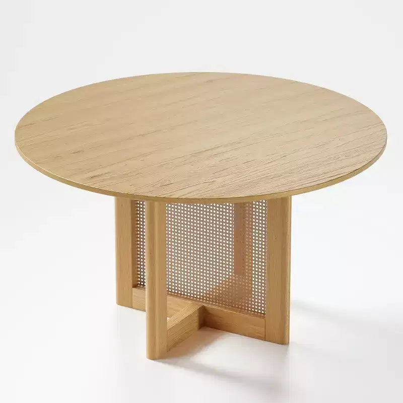 PexFix 52 x 52 Farmhouse Kitchen Dining Room Table Furniture Round Natural Kitchen Table with Rattan Woven Legs for Kitchen Bar Living Room