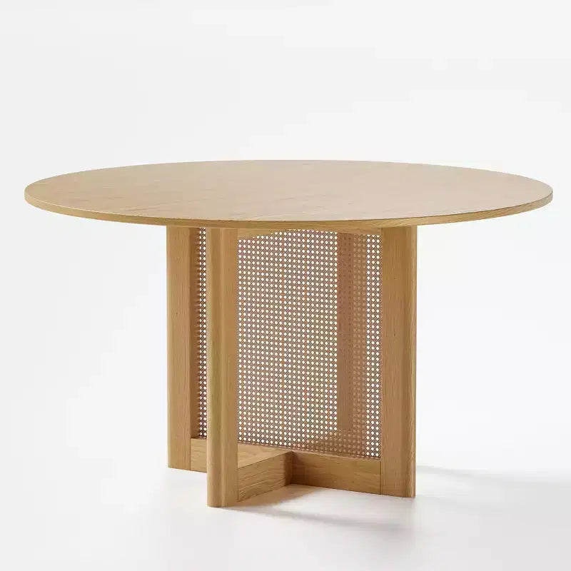 PexFix 52 x 52 Farmhouse Kitchen Dining Room Table Furniture Round Natural Kitchen Table with Rattan Woven Legs for Kitchen Bar Living Room