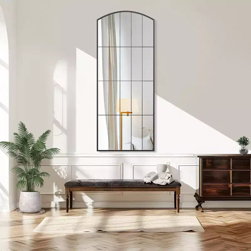 67x28 inch Iron Grid Right Angle Micro Arch Black Full-length Mirror (without Bracket)