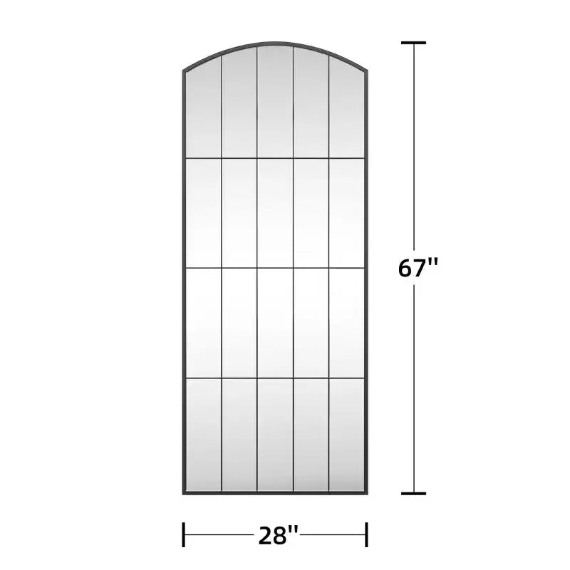 67x28 inch Iron Grid Right Angle Micro Arch Black Full-length Mirror (without Bracket)