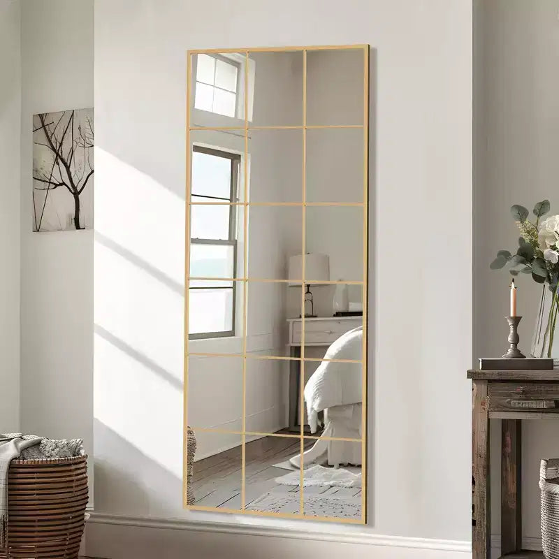 67x28 inch Iron Grid Right Angle Micro Arch Black Full-length Mirror (without Bracket)