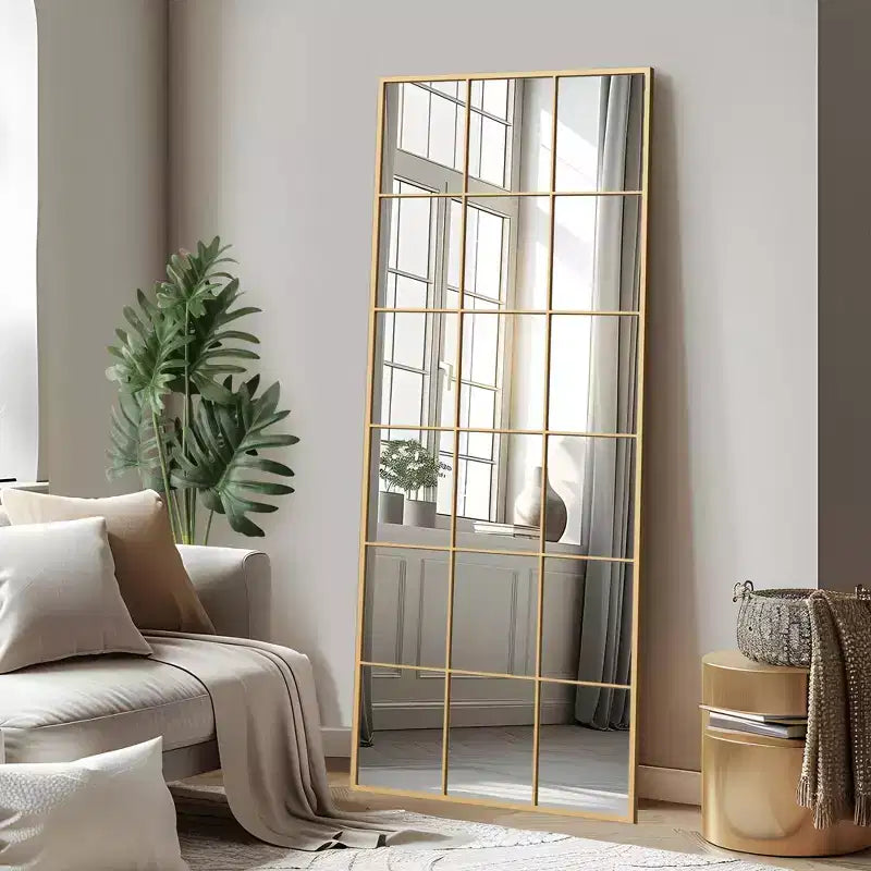 67x28 inch Iron Grid Right Angle Micro Arch Black Full-length Mirror (without Bracket)