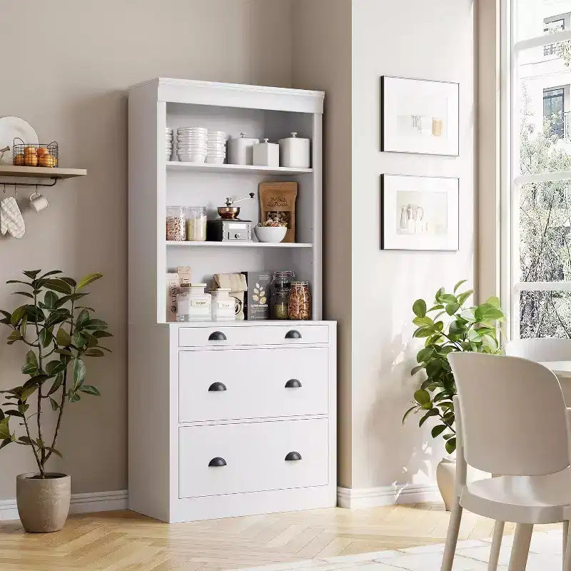 Acekool Modern Bookshelf with 3 Drawers and 3 Shelves, White Storage Cabinet, Wide Base, Anti-Tip Safety, for Living Room Bedroom Office