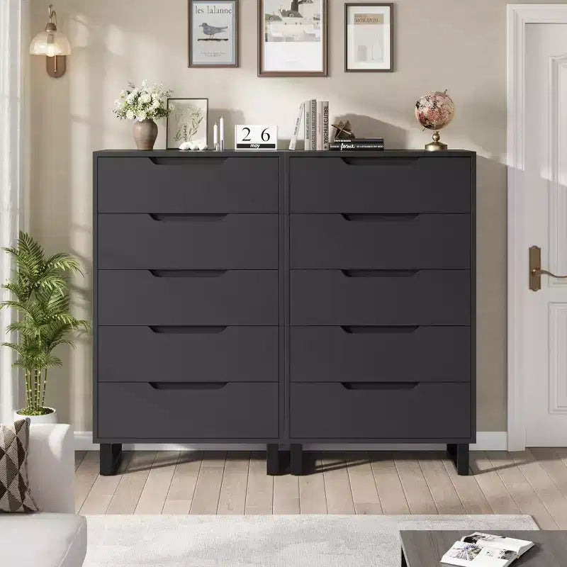 Acekool 5-Drawer Tall Dresser, 50 Vertical Wooden Chest with Detachable Legs and Spacious Storage for Bedroom, Living Room, Hallway, Entryway, Black