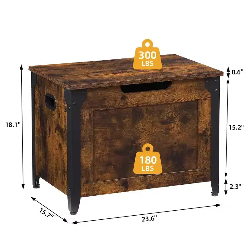 TROPOW Truhe Mit Deckel, Sitztruhe Holz, Sitzbank Mit Stauraum Mit Sicherheitsscharnieren, Metallrahmen, Schuhbank, Aufbewahrungs,Braun