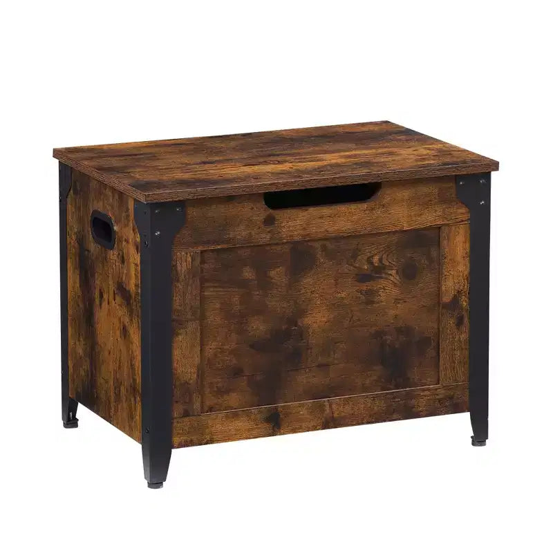 TROPOW Truhe Mit Deckel, Sitztruhe Holz, Sitzbank Mit Stauraum Mit Sicherheitsscharnieren, Metallrahmen, Schuhbank, Aufbewahrungs,Braun