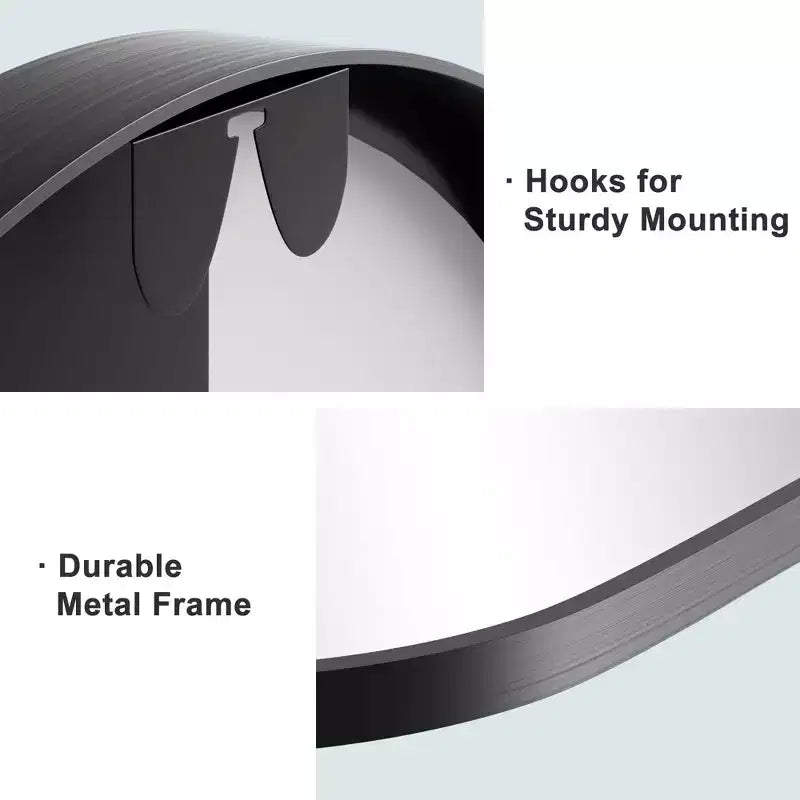 2 Pieces 39 In.H X 30 In.W Aluminum Alloy Fine Edged Right Angled Arch Black Hanging Mirror Frame Wall Mirror