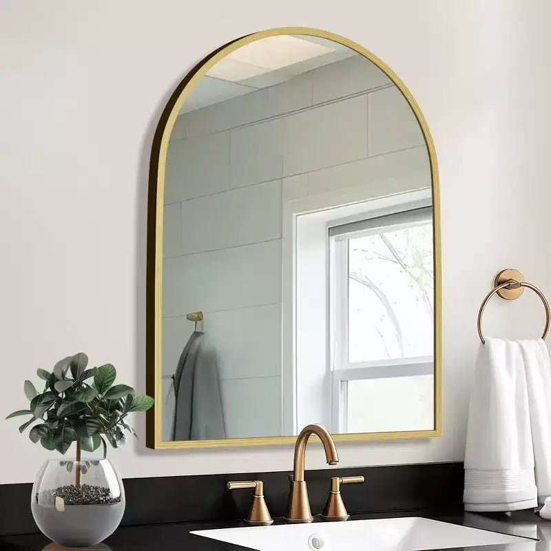 2 Pieces 39 In.H X 30 In.W Aluminum Alloy Fine Edged Right Angled Arch Black Hanging Mirror Frame Wall Mirror