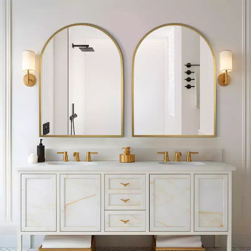 2 Pieces 39 In.H X 30 In.W Aluminum Alloy Fine Edged Right Angled Arch Black Hanging Mirror Frame Wall Mirror