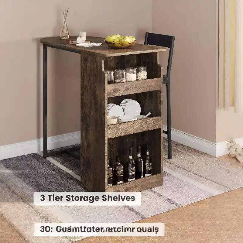 3-Piece Farmhouse Bistro Dining Table Set for 2 with Storage Shelves, Counter-Height Table & 2 PU Leather Chairs, Kitchen Dining Table Set