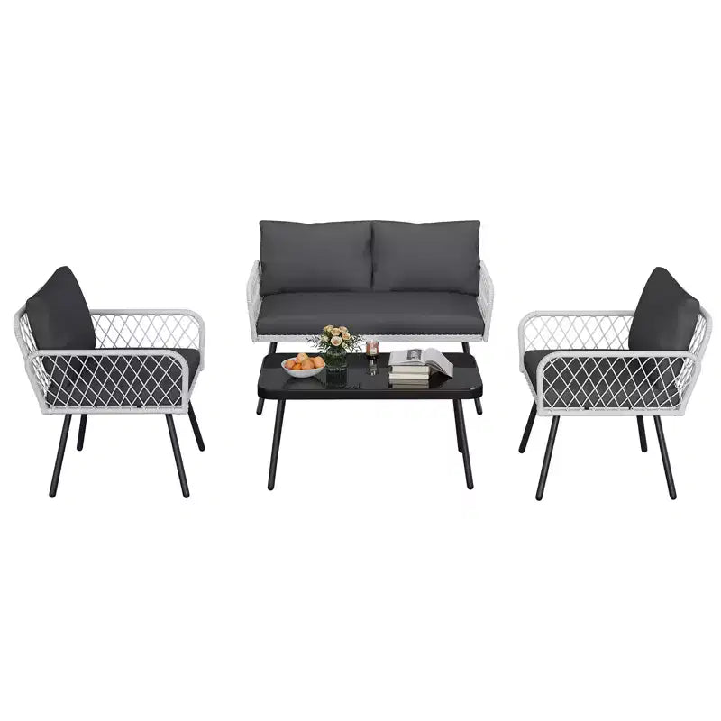 4-Piece Wicker Outdoor Furniture Set,Patio Sectional Sofa with Handmade Rattan and Metal Frame,with Coffee Table for Backyard,Garden and Poolside