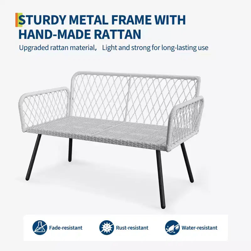 4-Piece Wicker Outdoor Furniture Set,Patio Sectional Sofa with Handmade Rattan and Metal Frame,with Coffee Table for Backyard,Garden and Poolside