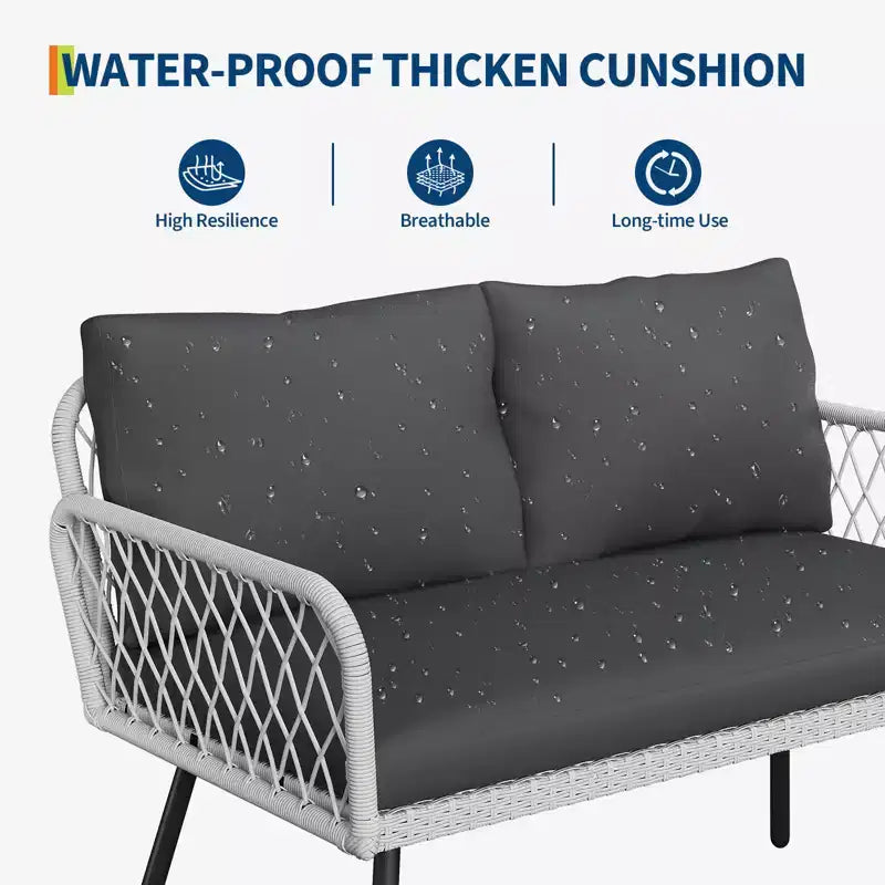 4-Piece Wicker Outdoor Furniture Set,Patio Sectional Sofa with Handmade Rattan and Metal Frame,with Coffee Table for Backyard,Garden and Poolside