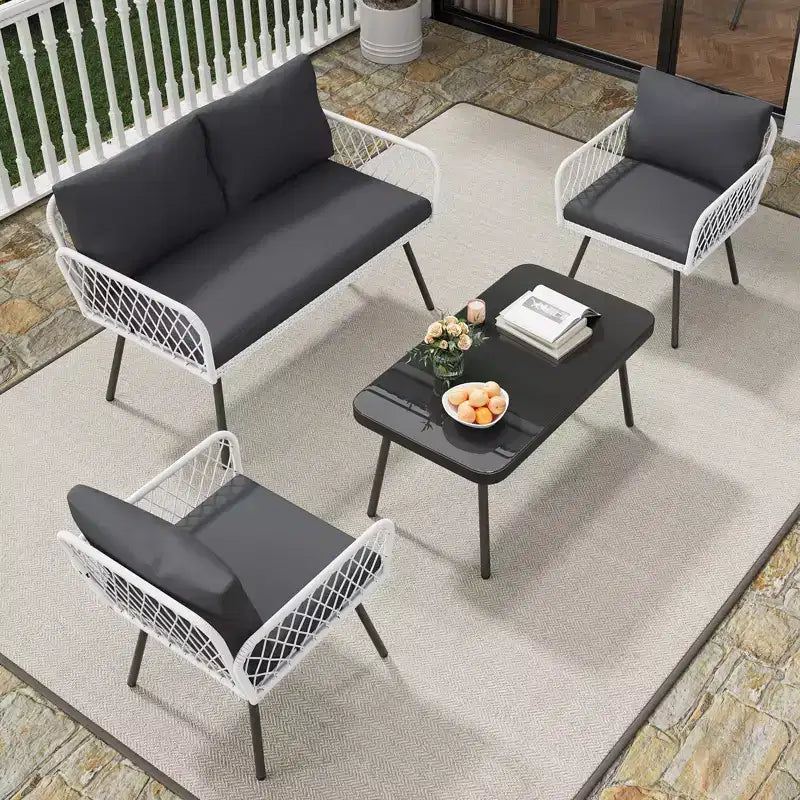 4-Piece Wicker Outdoor Furniture Set,Patio Sectional Sofa with Handmade Rattan and Metal Frame,with Coffee Table for Backyard,Garden and Poolside