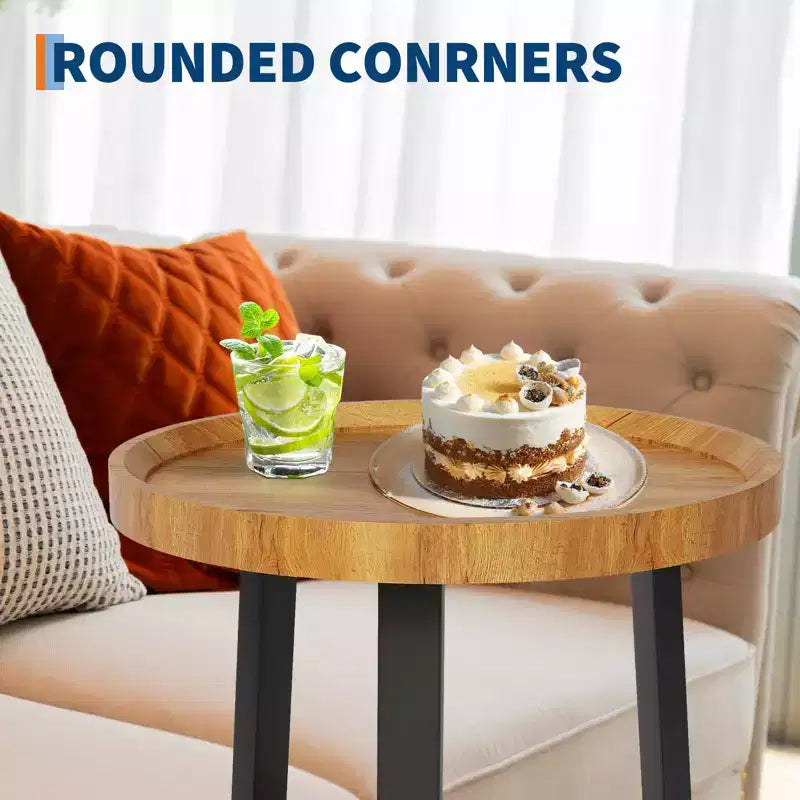 2-Tier Round Side Table with Storage Shelf, Wood and Metal Frame Side Table for Living Room & Bedroom, for Small Spaces, Easy Assembly