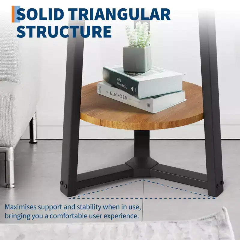 2-Tier Round Side Table with Storage Shelf, Wood and Metal Frame Side Table for Living Room & Bedroom, for Small Spaces, Easy Assembly