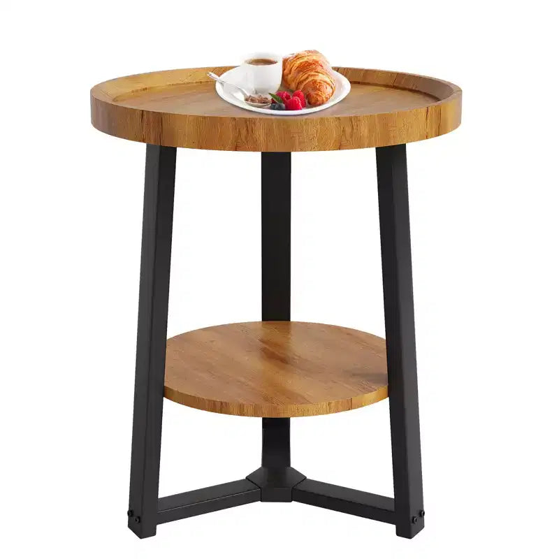 2-Tier Round Side Table with Storage Shelf, Wood and Metal Frame Side Table for Living Room & Bedroom, for Small Spaces, Easy Assembly