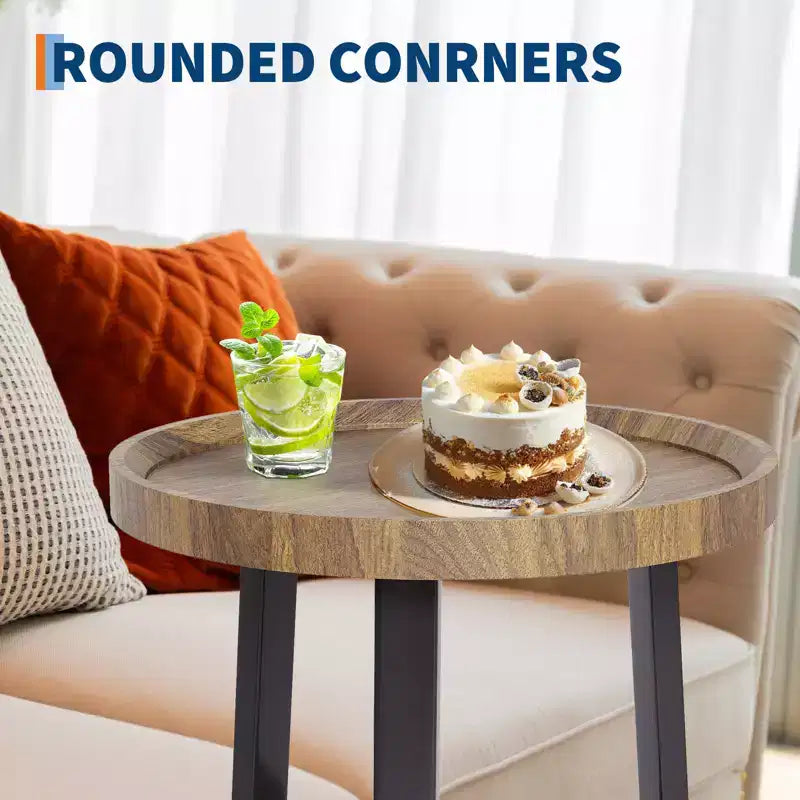 2-Tier Round Side Table with Storage Shelf, Wood and Metal Frame Side Table for Living Room & Bedroom, for Small Spaces, Easy Assembly